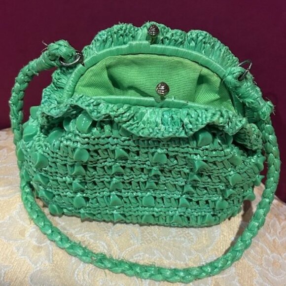 MAGID New York Handmade GREEN RAFFIA Beaded PURSE - Picture 3 of 8